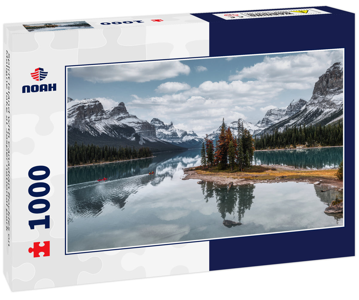 Spirit Island with Canadian Rockies on Maligne lake at Jasper national park