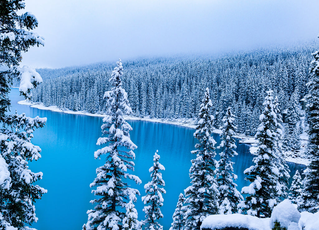 Moraine Lake, Banff, Alberta, Canada at Snow