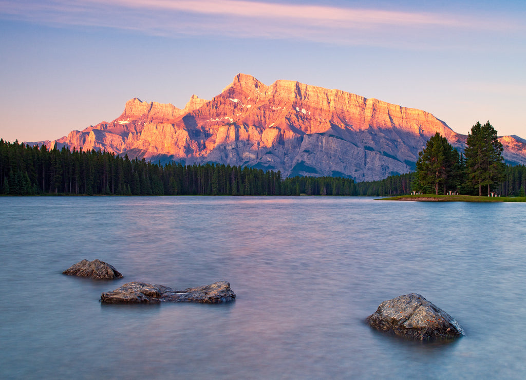 Two Jack Lake in Banff National Park at sunrise, Alberta, Canada