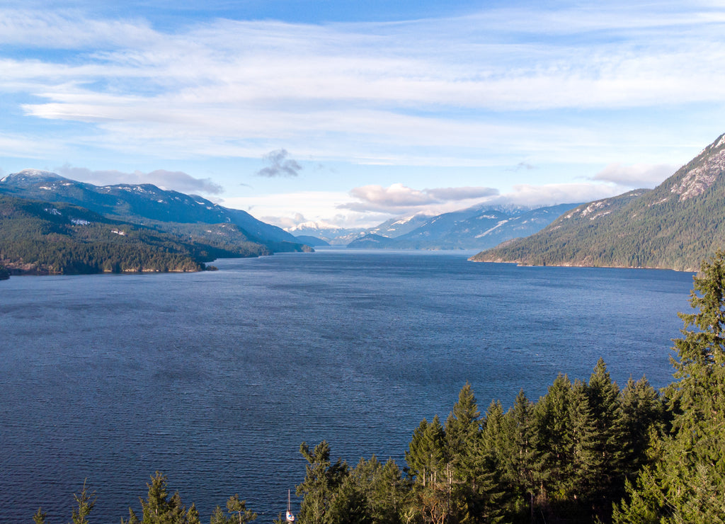 Panoramic View of Sechelt Inlet, Sunshine island, British Columbia, Canada