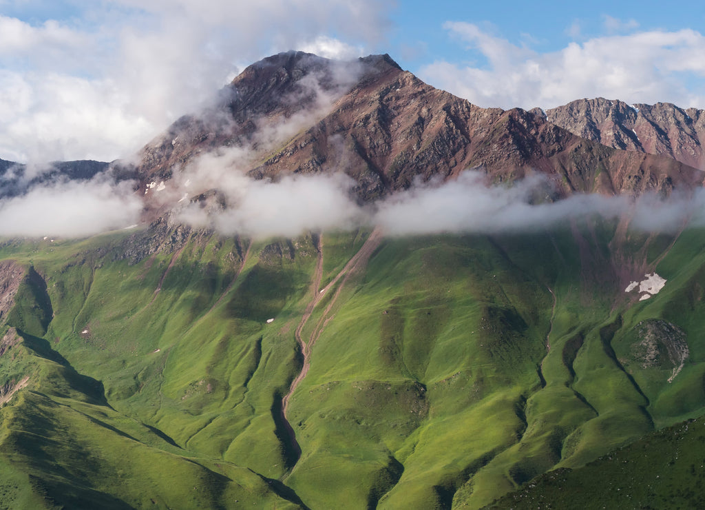 Aerial view over the Central Tian Shan Mountain range, Border of Kyrgyzstan and China, Kyrgyzstan