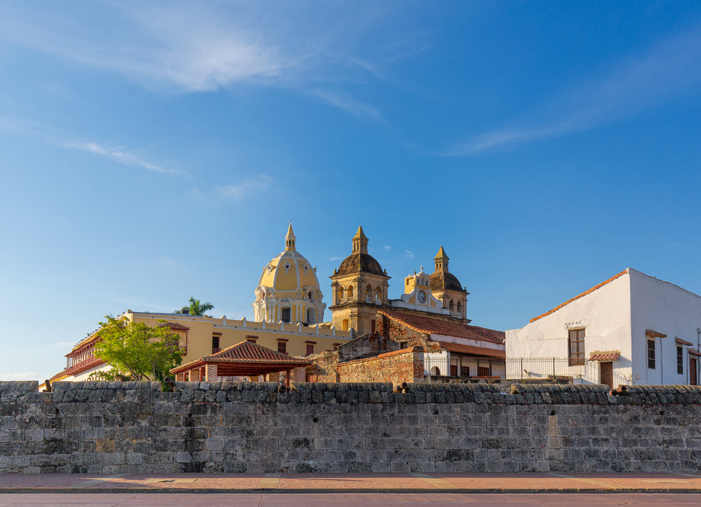 Famous colonial Cartagena Walled City (Cuidad Amurrallada) and its colorful buildings in historic city center, a designated UNESCO World Heritage Site