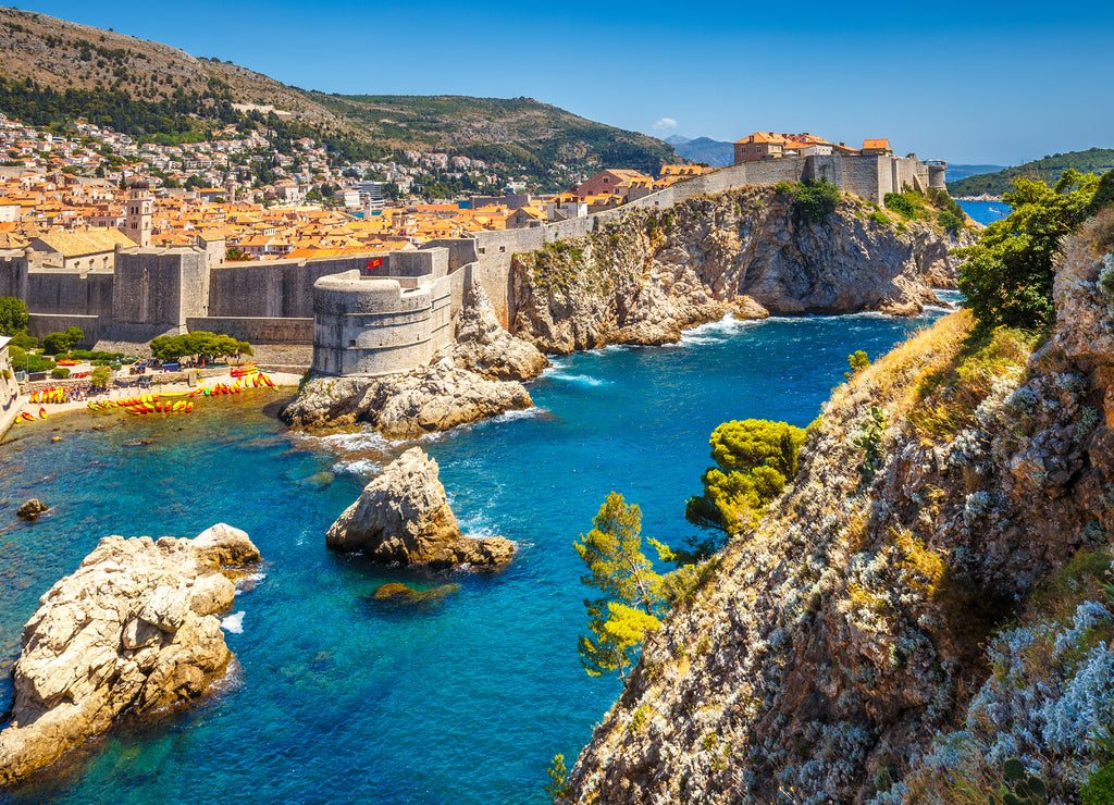 Dubrovnik old town with city walls on the Adriatic Sea in southern Croatia, Europe