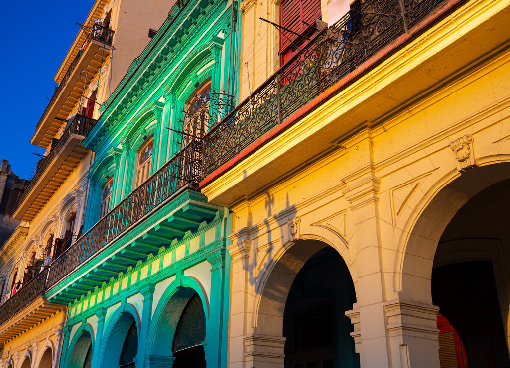 Scenic colorful Old Havana streets in historic city center (Havana Vieja) near Paseo El Prado and Capitolio