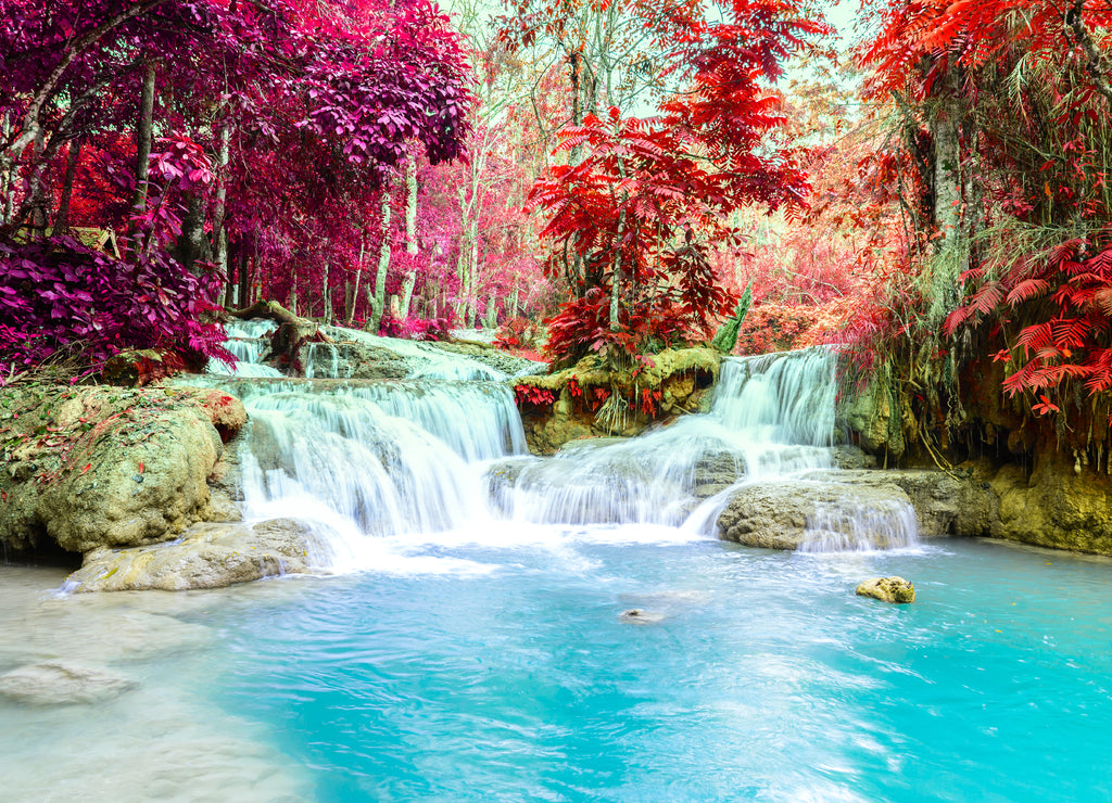 Rainforest waterfall, Tat Kuang Si Waterfall at Luang Prabang, Laos