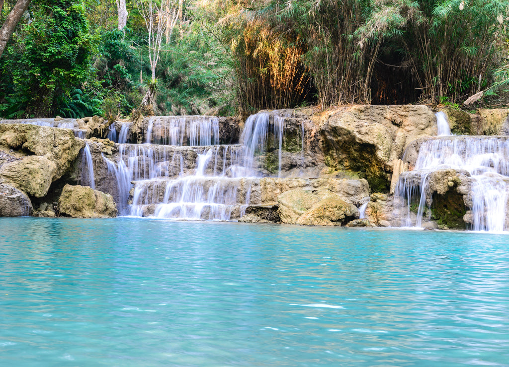 Rainforest waterfall, Tat Kuang Si Waterfall at Luang Prabang, Laos