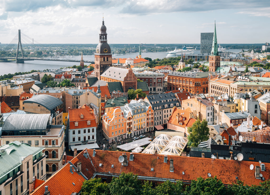 Riga old town panoramic view from St. Peter's Church observatory in Latvia