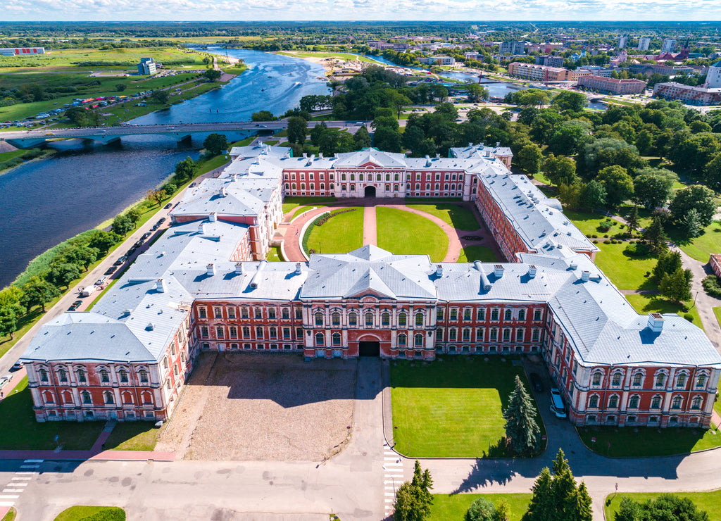 Panoramic view over city Jelgava, Lielupe river and ''Latvia University of Agriculture''
