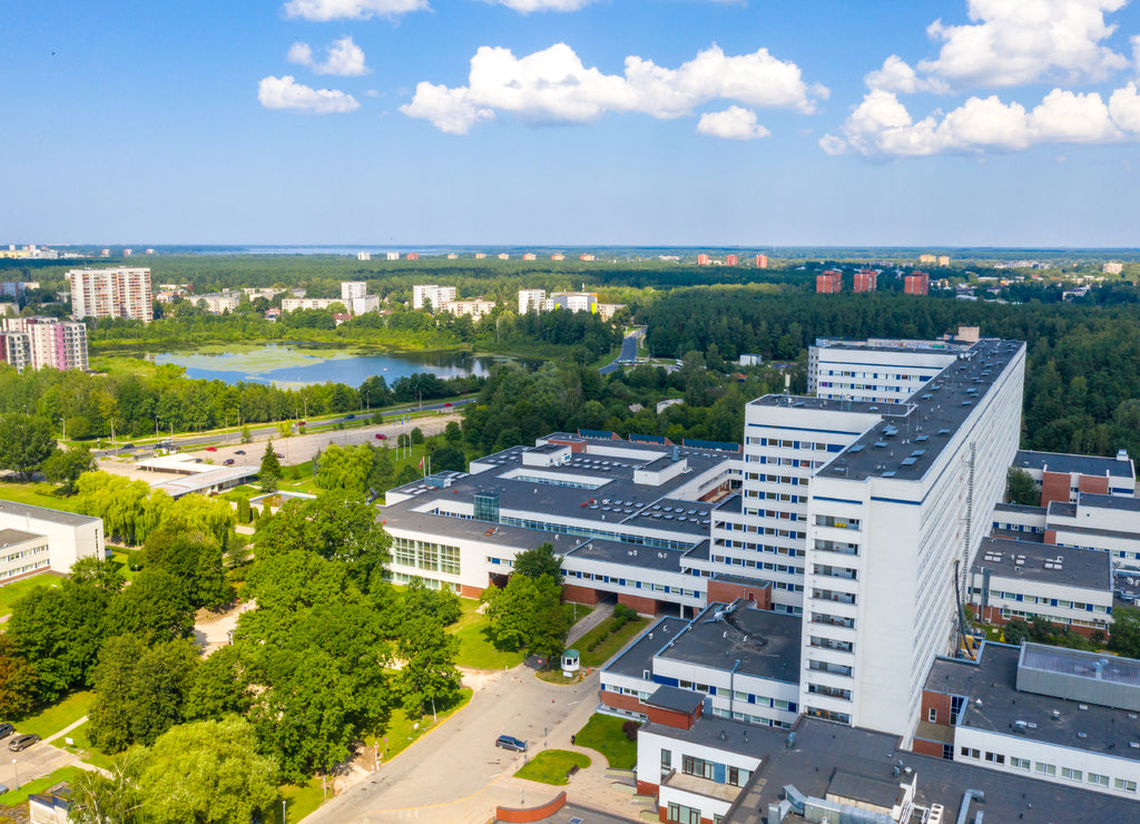 Aerial view of the modern building in Riga. Gailezers hospital in Riga