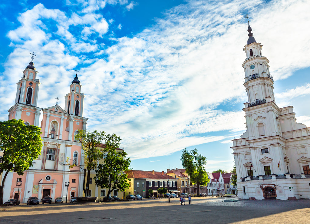 Old town of Kaunas with kanusa city hall, Lithuania