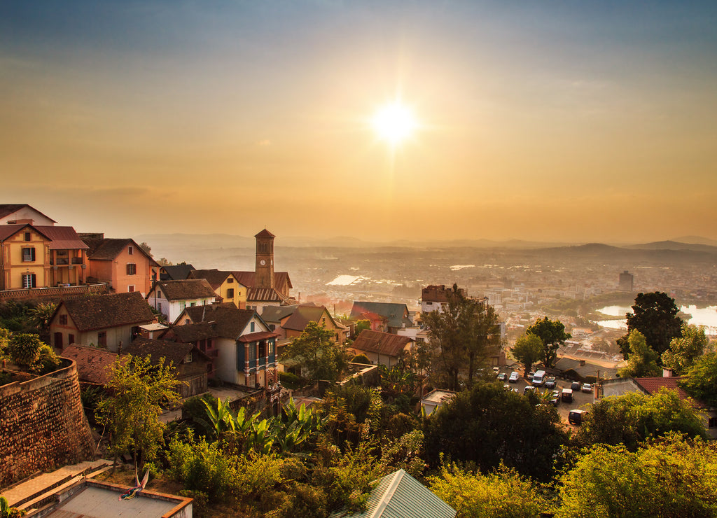 Beautiful cityscape panorama of Antananarivo, Madagascar, at sunset