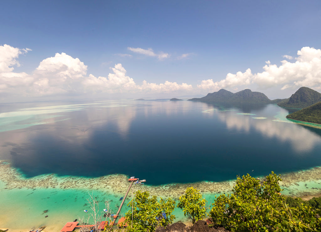 Aerial view of tropical island of Bohey Dulang near Siapdan Island, Sabah Borneo, Malaysia