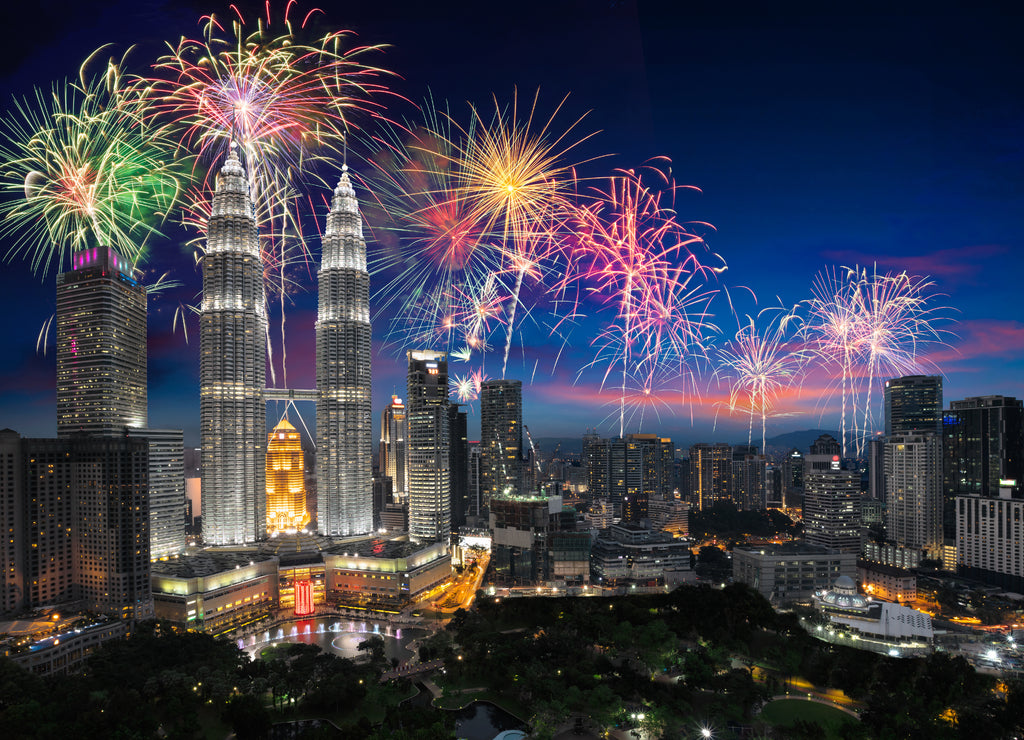 Firework over Kuala Lumpur city, Malaysia skyline