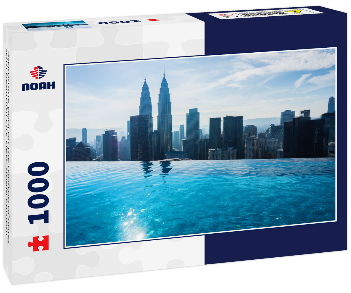 Swimming pool on the rooftop of hotel with beautiful city view. Kuala Lumpur