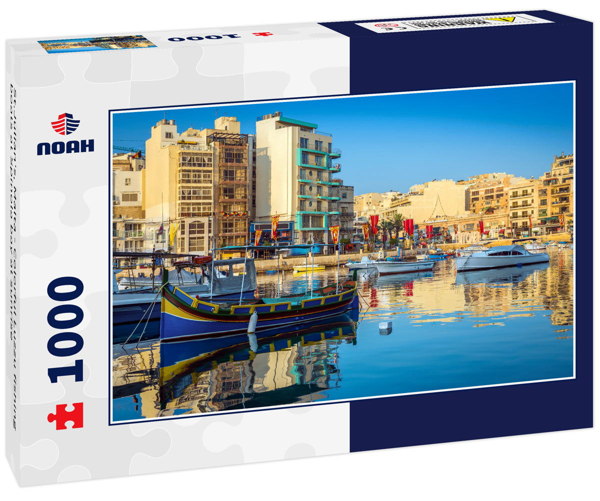St.Julian's, Malta - Colorful Luzzu fishing boats at Spinola bay at sunrise