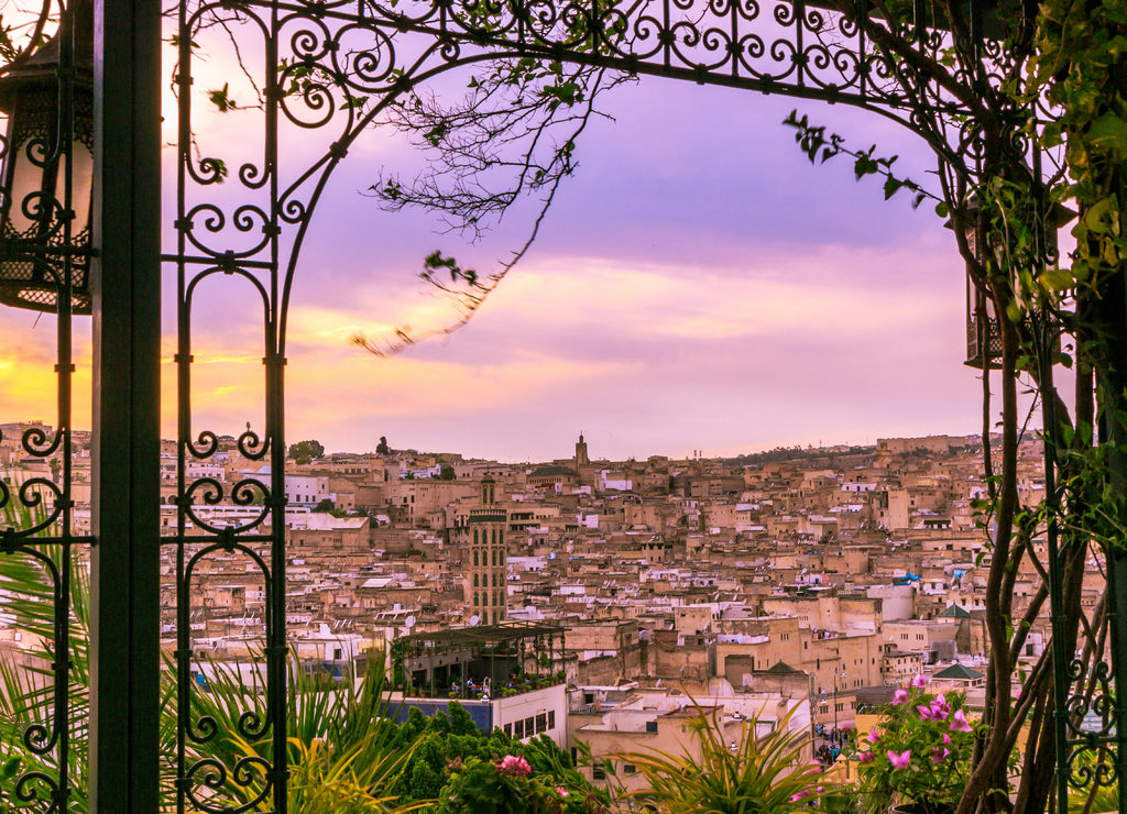 Magical sunset window in Fez Morocco