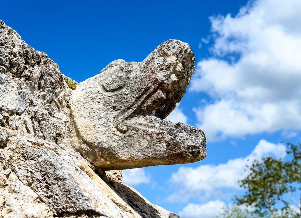 Sculpture of a snake at Mayapan ruins, Yucatan, Mexico
