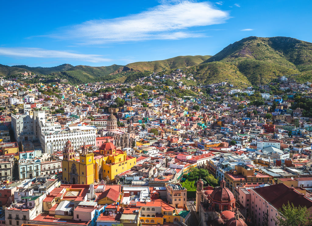 Aerial view of Guanajuato with Cathedral in Mexico