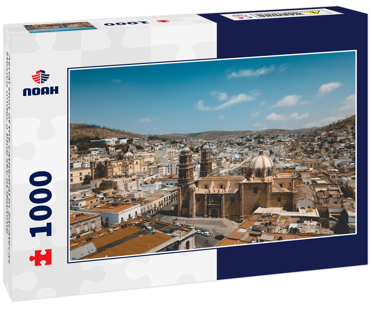 Aerial shot of the cathedral in Zacatecas Mexico under a blue sky at daytime