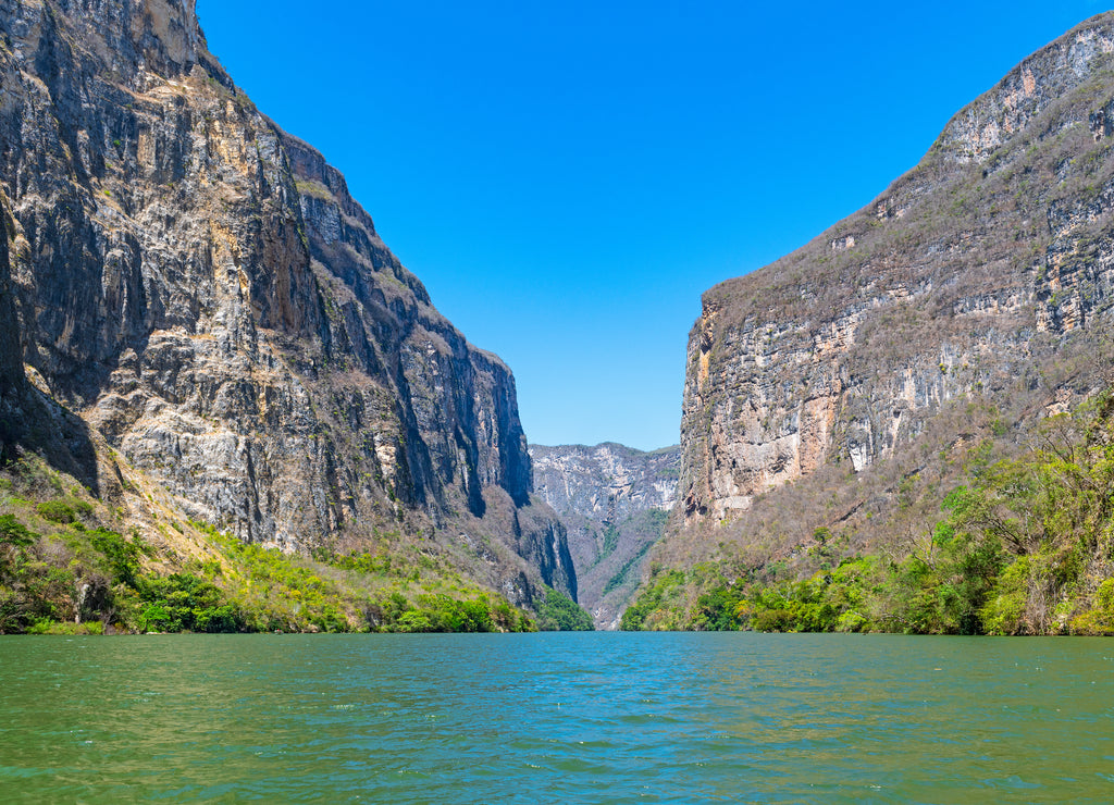 The cliffs of the Sumidero Canyon along the Grijalva river near San Cristobal de las Casas, Chiapas, Mexico