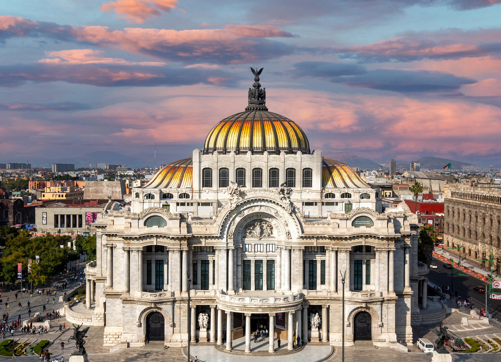 Landmark Palace of Fine Arts (Palacio de Bellas Artes) in Alameda Central Park near Mexico City Zocalo Historic Center