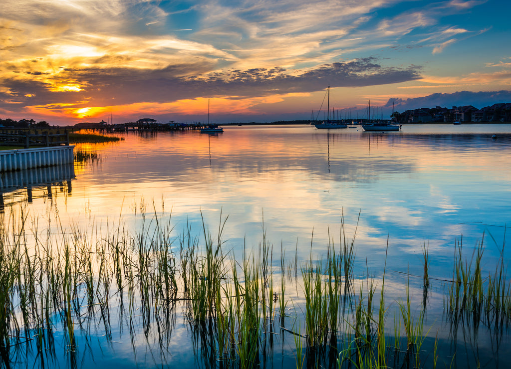Sunset over the Folly River, in Folly Beach, South Carolina