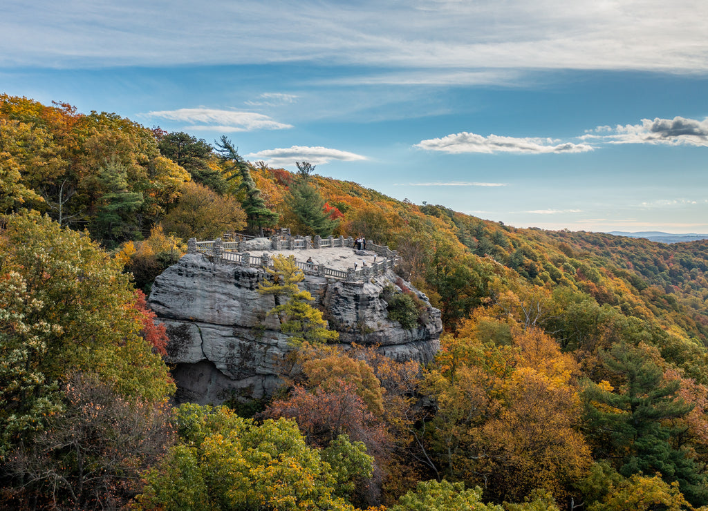 Coopers Rock state park overlook over the Cheat River in narrow wooded gorge in the autumn. Park is near Morgantown, West Virginia
