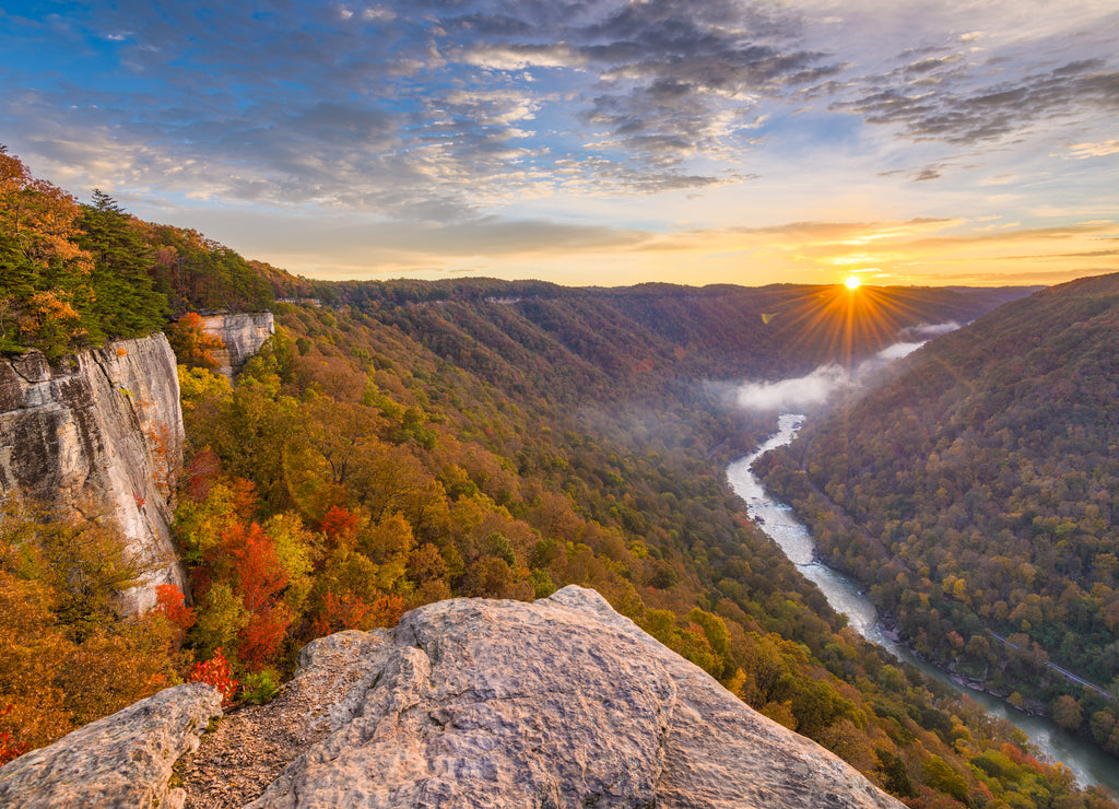 New River Gorge, West Virgnia, USA autumn morning lanscape at the Endless Wall