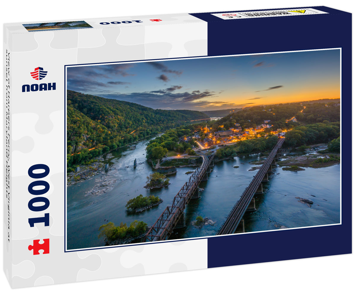 View of Harpers Ferry, West Virginia at sunset from Maryland Heights