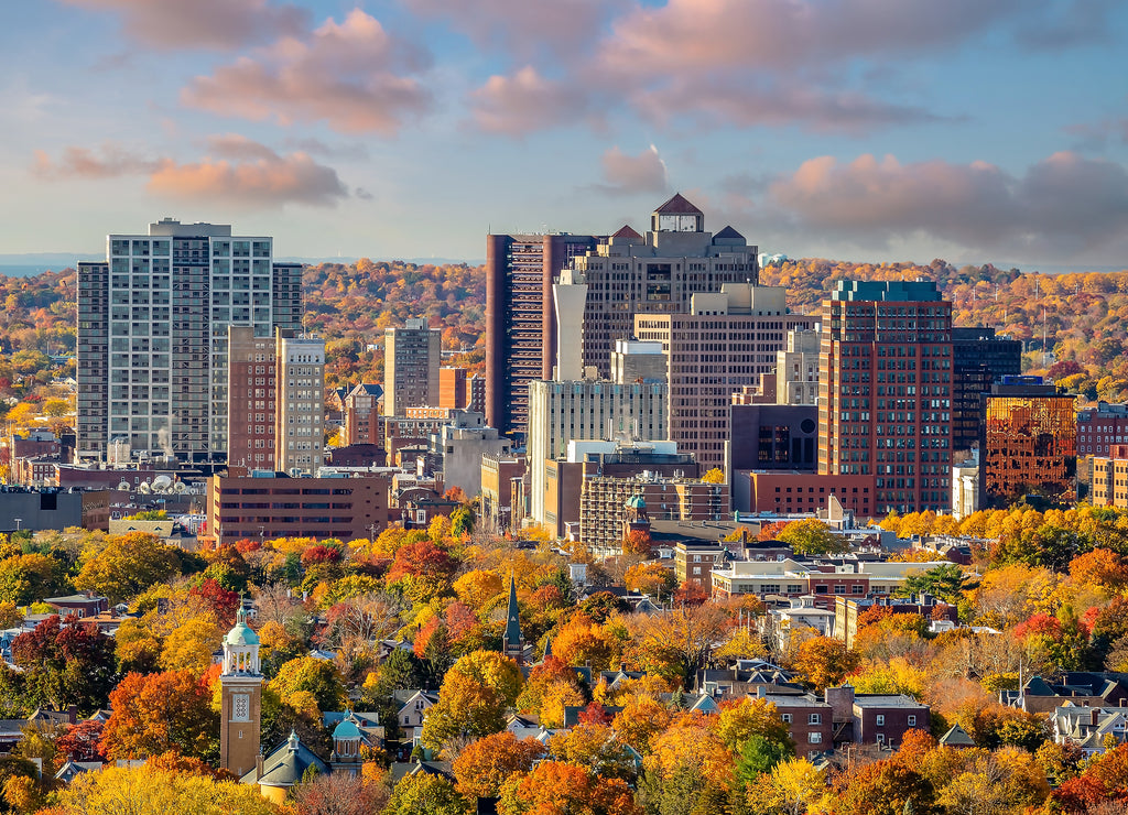 New Haven city downtown skyline cityscape of Connecticut, USA