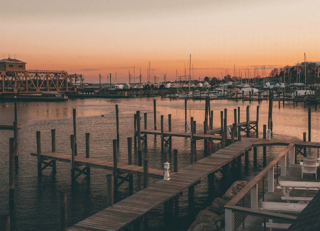 Sunset at the pier in Mystic, Connecticut
