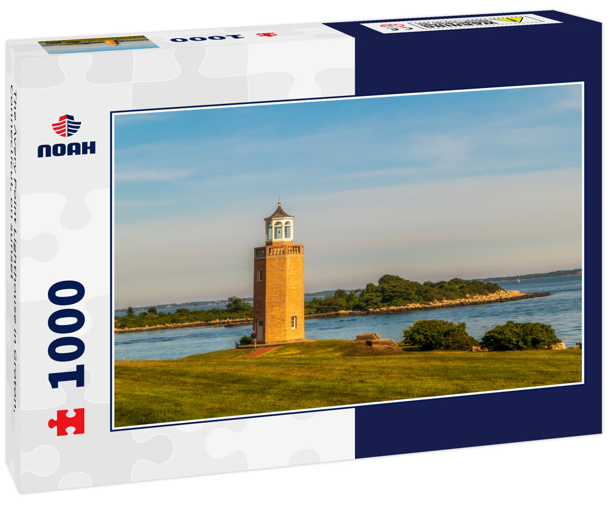 The Avery Point Lighthouse in Groton, Connecticut, on sunset