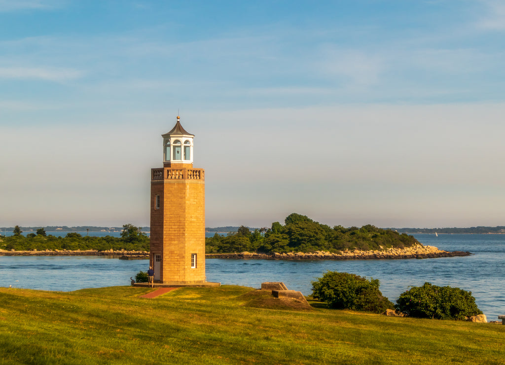 The Avery Point Lighthouse in Groton, Connecticut, on sunset