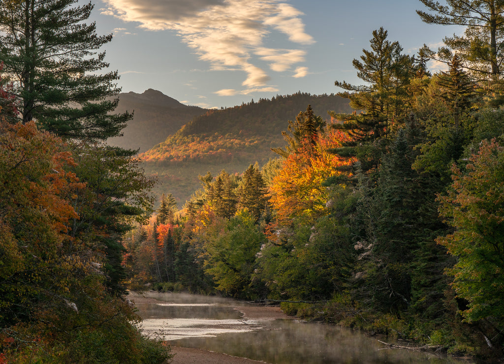 Morning Autumn stream on Bear Notch Road in the White Mountain national Forest - New Hampshire