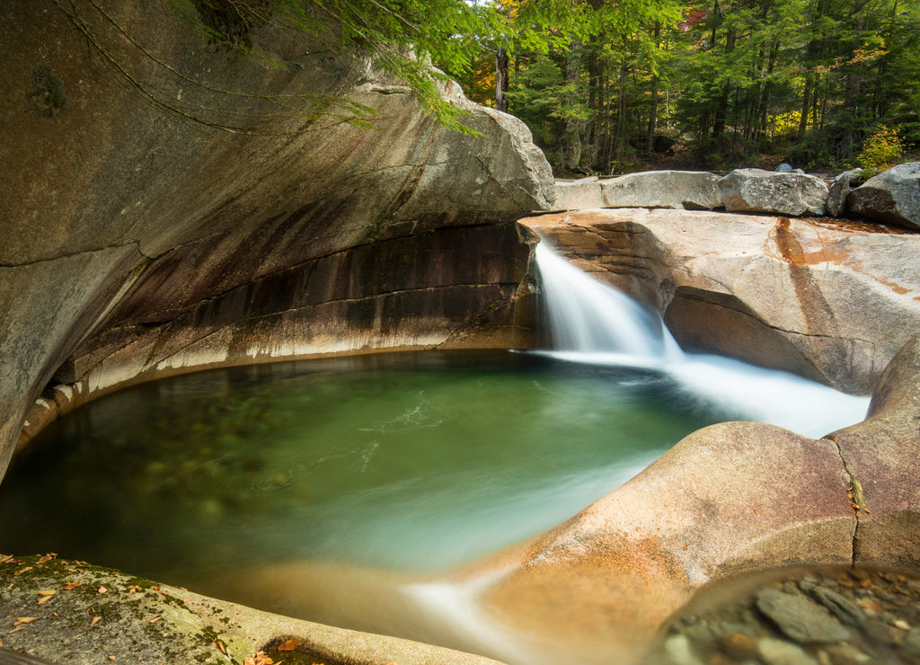 Waterfall at The Basin granite pothole, White Mountains, New Hampshire