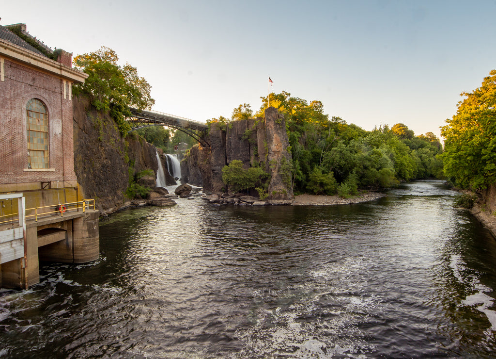 Paterson, New Jersey / USA - 7/29/20: Paterson Great Falls on the Passaic River in the city of Paterson in Passaic County