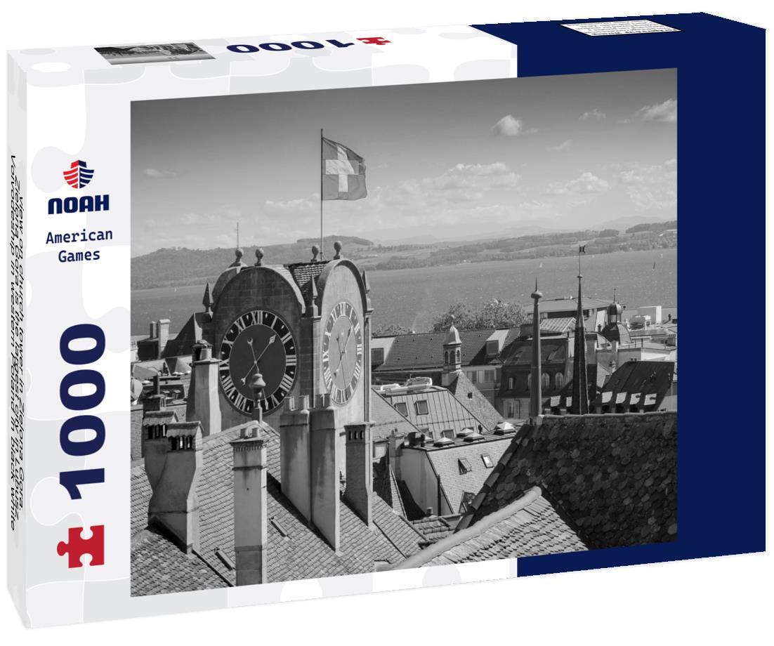 Noah Jigsaw Puzzle view on church tower in Zielona Gora. Zielona Gora is the largest city in Lubusz Voivodeship in western Poland in black white 1000 pieces