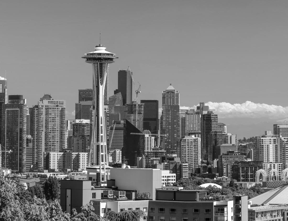 Noah Jigsaw Puzzle Super panoramic view of Downtown Seattle, Washington, USA. in black white 1000 pieces