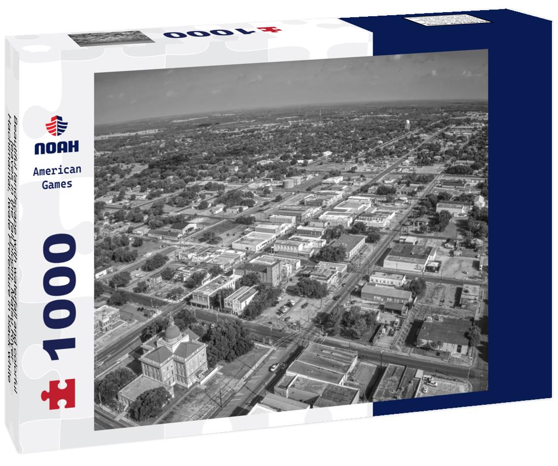 Noah Jigsaw Puzzle Beautiful landscape with waterfall and colorful leaves in the fall bloom. Matsu River, Hachimantai, Iwate Prefecture in black white 1000 pieces