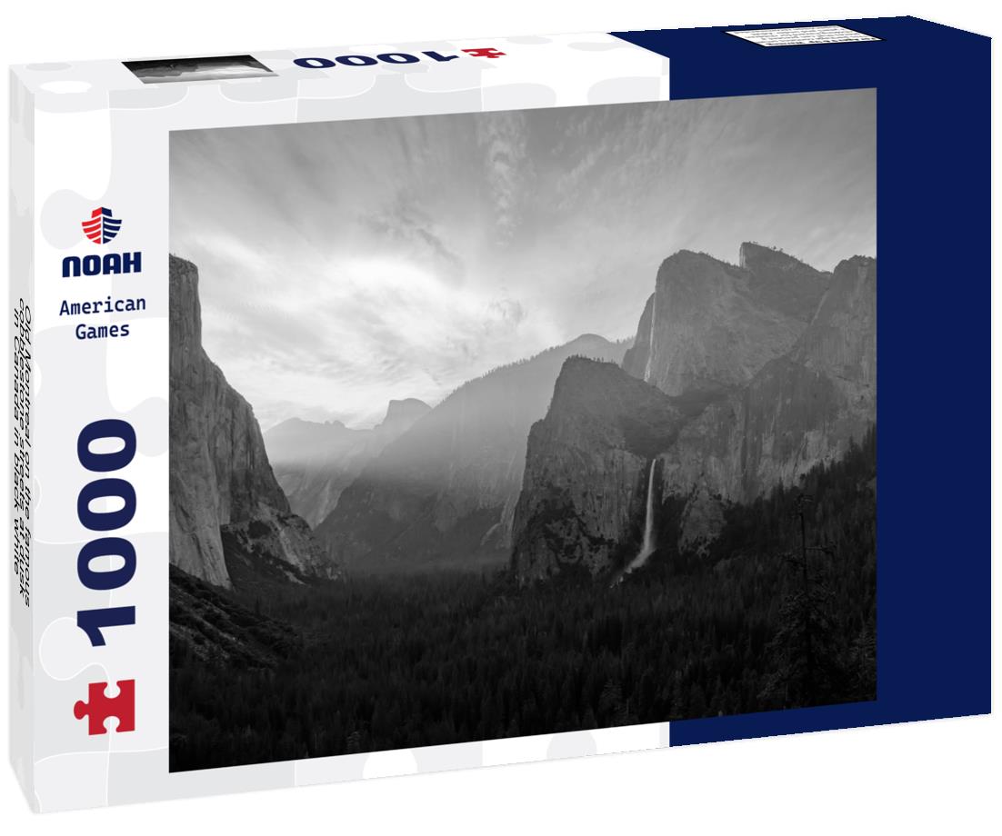 Noah Jigsaw Puzzle Old Montreal on the famous cobblestone streets at dusk in Canada in black white 1000 pieces