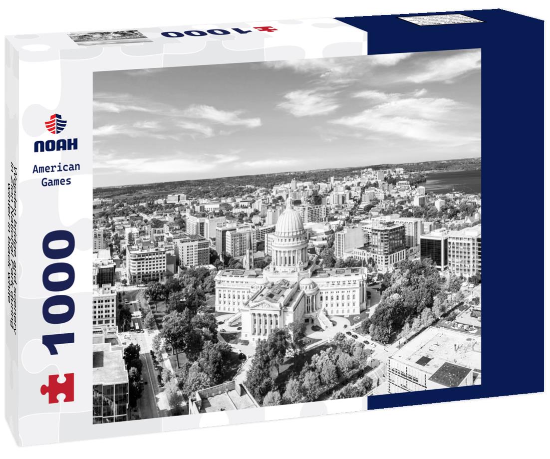 Wisconsin State Capitol and Madison skyline, Wisconsin. 1000pc PuzzleBlack and White