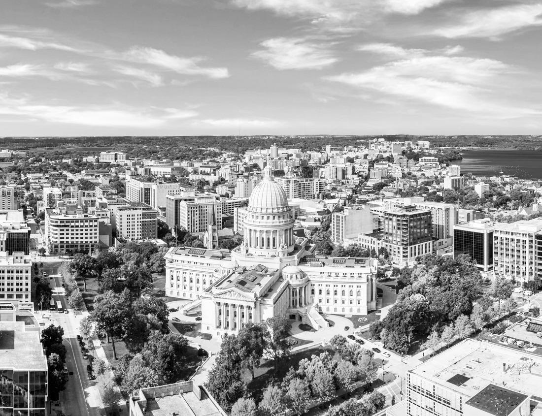 Noah Jigsaw Puzzle Wisconsin State Capitol and Madison skyline panorama, Wisconsin. in black white 1000 pieces