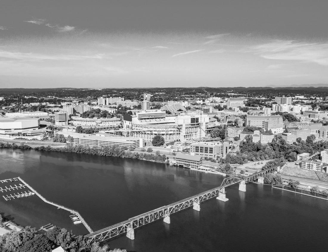 Noah Jigsaw Puzzle Downtown Knoxville, Tennessee, drone skyline aerial view. in black white 1000 pieces