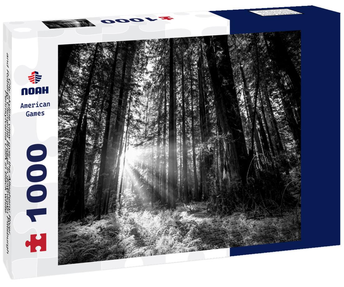 Noah Jigsaw Puzzle City skyline view over the Allegheny River and Roberto Clemente Bridge in downtown Pittsburgh Pennsylvania USA in black white 1000 pieces