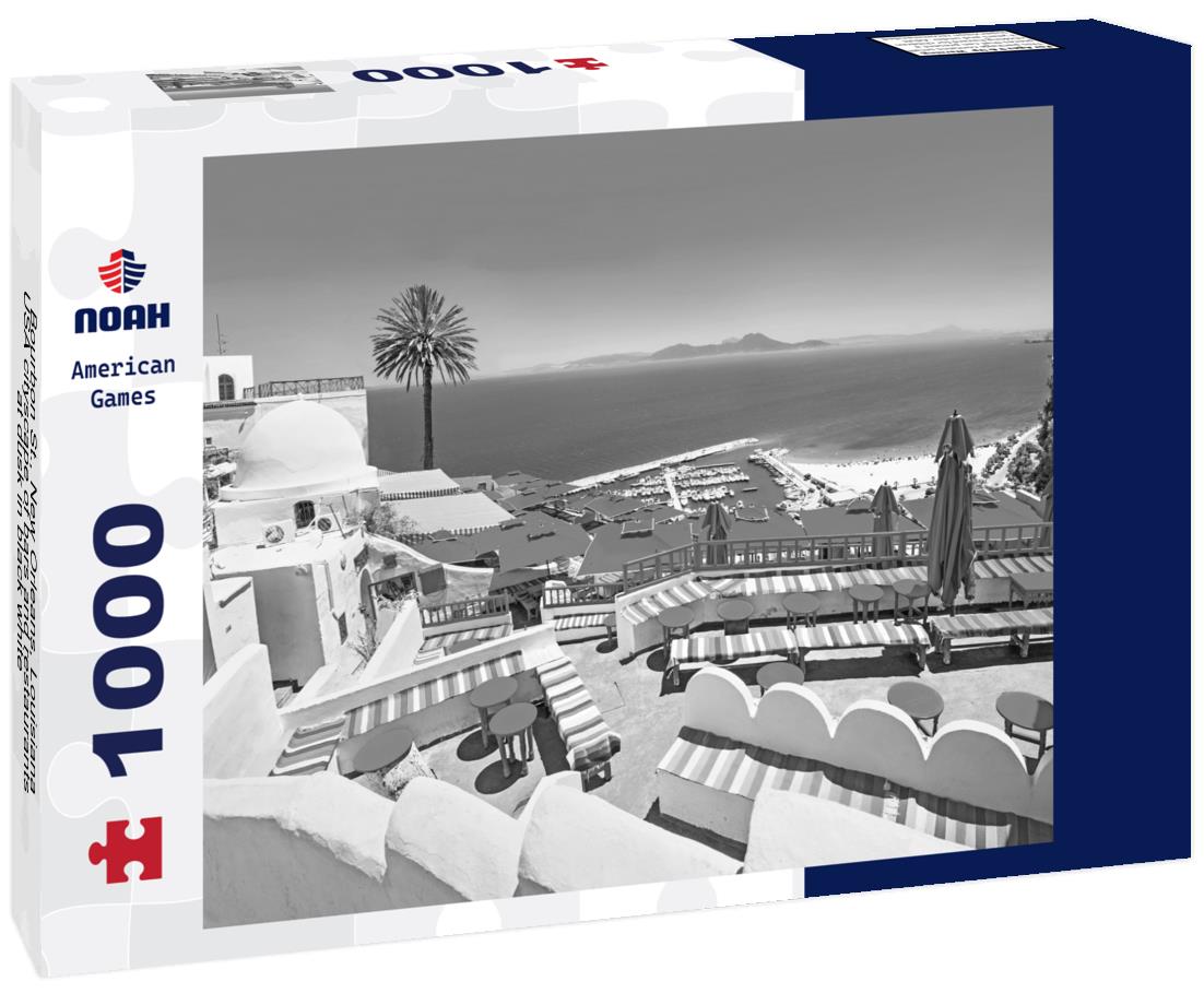 Noah Jigsaw Puzzle Bourbon St., New Orleans, Louisiana, USA cityscape of bars and restaurants at dusk in black white 1000 pieces