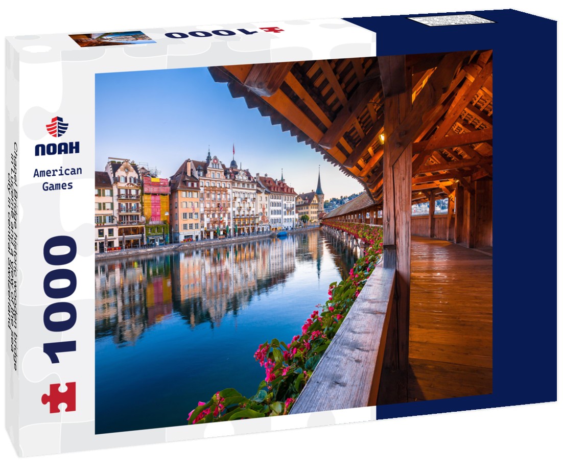 Noah Jigsaw Puzzle Chapel Bridge historic wooden bridge in Lucerne and a view of the sea, city in central Switzerland 1000 pieces