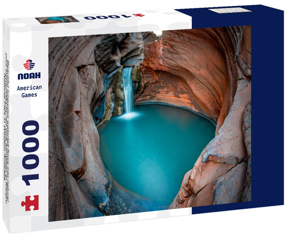 Noah Jigsaw Puzzle Beautiful turquoise waterfall flows into natural pool surrounded by red rock formation in Karijini National Park in Western Australia 1000 pieces
