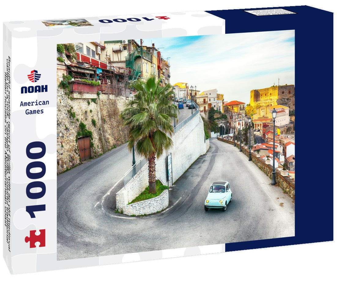 Noah Jigsaw Puzzle Beautiful seaside resort of Scilla with an old medieval castle on a rock, Castello Ruffo, colorful traditional Italian houses on the Mediterranean coast, Tyrrhenian coast, Calabria, southern Italy 1000 pieces