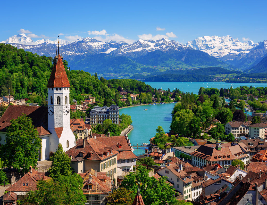 Noah Jigsaw Puzzle Historic city of Thun and Lake Thun with snow-capped Berner Highlands swinging mountains in the background, Canton of Bern, Switzerland 1000 pieces