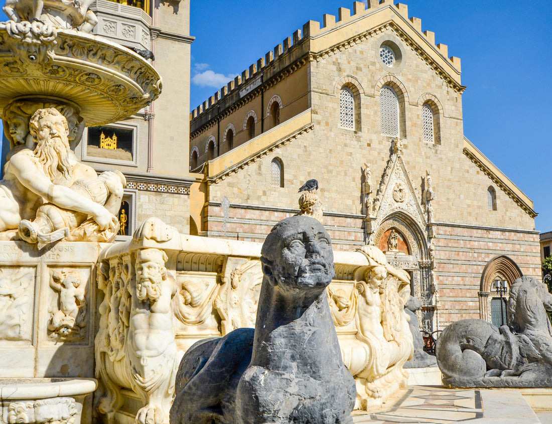 Noah Jigsaw Puzzle Cathedral of Messina on the Mediterranean island of Sicily, Italy. The Orion fountain in Piazza Duomo is highlighted by marble figures and a sphinx 1000 pieces